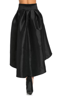 High-Low Taffeta Pleated Midi-Skirt in Black - SohoGirl.com
