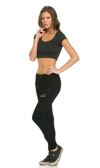 Classic Destructed Skinny Jeans in Black (Plus Sizes Available) - SohoGirl.com