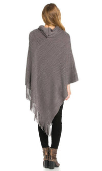 Solid Ribbed Cowl Neck Poncho in Gray - SohoGirl.com