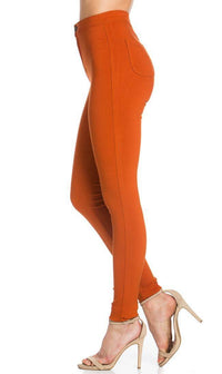Super High Waisted Stretchy Skinny Jeans - Rust - SohoGirl.com