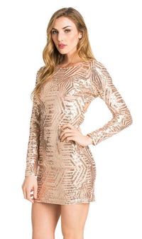 Rose Gold Geo Pattern Sequin Open Back Dress - SohoGirl.com