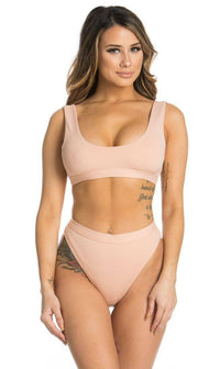 Seamless Sport Top and High Waisted Bikini Set in Blush - SohoGirl.com