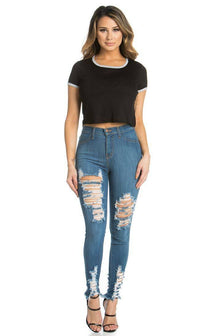 Vibrant High Waisted Distressed Stretchy Ripped Jeans - SohoGirl.com