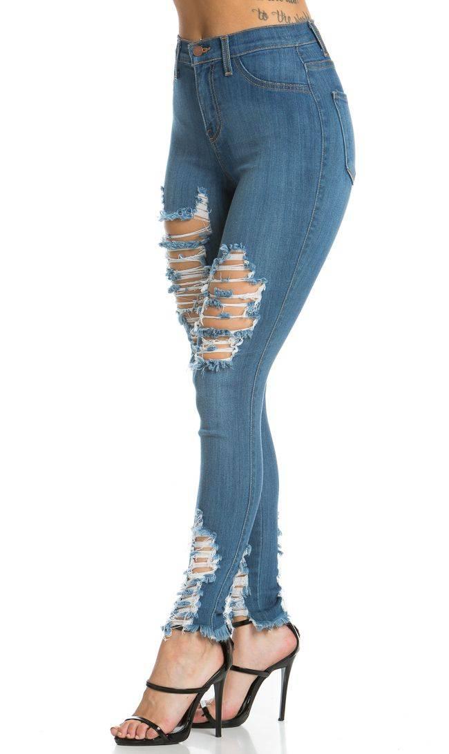 Vibrant High Waisted Distressed Stretchy Ripped Jeans – SohoGirl.com