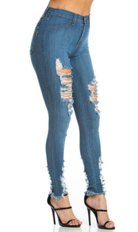 Vibrant High Waisted Distressed Stretchy Ripped Jeans - SohoGirl.com