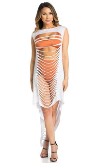 White Laser Cut High Low Cover Up - SohoGirl.com