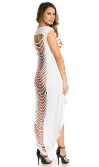 White Laser Cut High Low Cover Up - SohoGirl.com