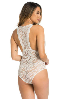 White Scalloped Floral Lace Bodysuit - SohoGirl.com