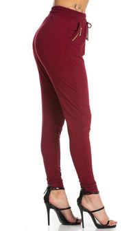 Burgundy Microfiber Zipper Joggers - SohoGirl.com