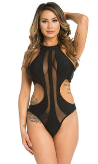 Black Sheer Cut Out One Piece Swimsuit - SohoGirl.com