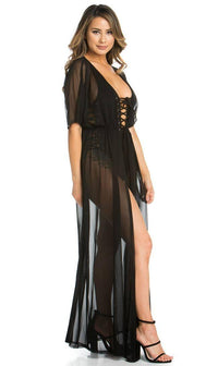 Black Sheer Mesh Maxi Duster - SohoGirl.com