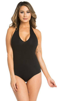 Halter Top Open Back Bodysuit in Black - SohoGirl.com