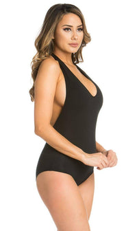 Halter Top Open Back Bodysuit in Black - SohoGirl.com