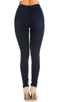 Super High Waisted Stretchy Skinny Jeans (S-3XL) - Dark Denim - SohoGirl.com