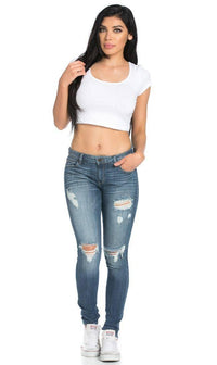 Slightly Ripped Low Rise Skinny Jeans (Plus Sizes Available) - SohoGirl.com