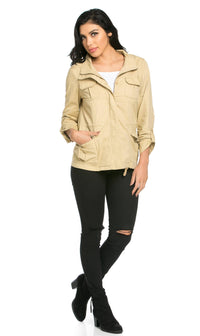 Classic Dual Chest Pocket Utility Jacket in Beige - SohoGirl.com