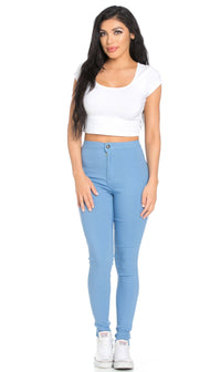 Super High Waisted Stretchy Skinny Jeans - Baby Blue - SohoGirl.com
