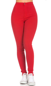 Super High Waisted Stretchy Skinny Jeans - Red - SohoGirl.com