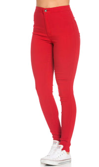 Super High Waisted Stretchy Jeans – - Red Skinny