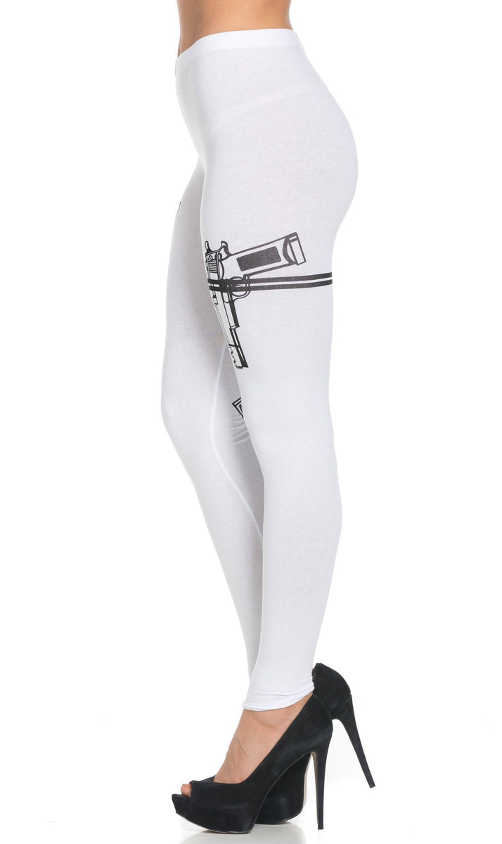 Guns Out Machine Gun Leggings in White (Plus Sizes Available