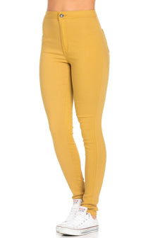 Super High Waisted Stretchy Skinny Jeans - Mustard - SohoGirl.com