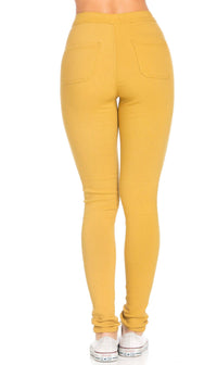 Super High Waisted Stretchy Skinny Jeans - Mustard - SohoGirl.com
