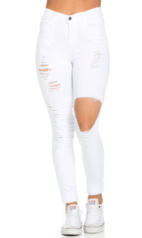 High Waisted Distressed Skinny Jeans in White (Plus Sizes Available) - SohoGirl.com