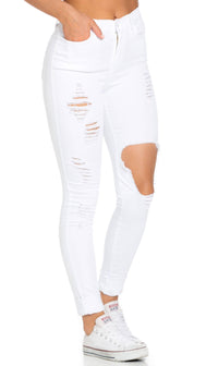 High Waisted Distressed Skinny Jeans in White (Plus Sizes Available) - SohoGirl.com
