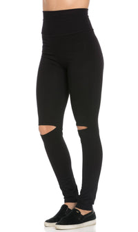 Black Knee Slit Super High Waisted Leggings (Plus Sizes Available) - SohoGirl.com