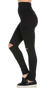 Black Knee Slit Super High Waisted Leggings (Plus Sizes Available