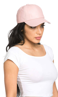Solid Faux Leather Cap in Pastel Pink - SohoGirl.com