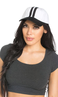 Two Tone Striped Dad Hat in Black and White - SohoGirl.com
