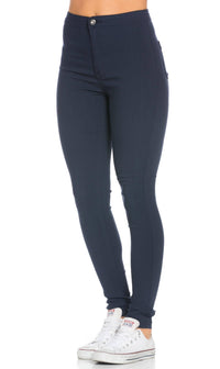 Super High Waisted Stretchy Skinny Jeans - Navy Blue - SohoGirl.com