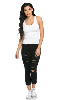 Distressed Low Rise Boyfriend Jeans in Black (Plus Sizes Available) - SohoGirl.com