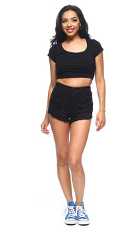 Ripped Up High Waisted Denim Shorts in Black - SohoGirl.com