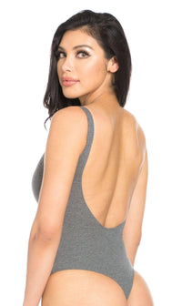 Basic Open Back Thong Bodysuit in Charcoal - SohoGirl.com