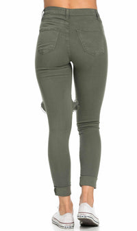 High Waisted Distressed Skinny Jeans in Olive (Plus Sizes Available) - SohoGirl.com
