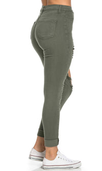 High Waisted Distressed Skinny Jeans in Olive (Plus Sizes Available) - SohoGirl.com