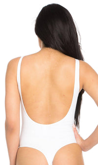 Basic Open Back Thong Bodysuit in White - SohoGirl.com