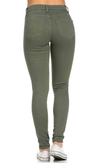 High Waisted Knee Slit Skinny Jeans in Olive (1-3XL) - SohoGirl.com