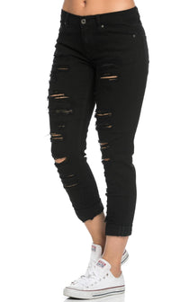 Distressed Low Rise Boyfriend Jeans in Black (Plus Sizes Available) - SohoGirl.com