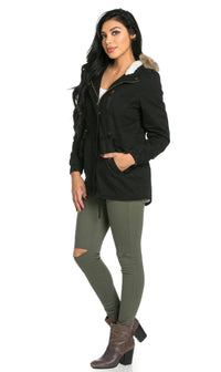 Fur Lined Hooded Parka Coat in Black (Plus Sizes Available) - SohoGirl.com