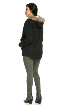 Fur Lined Hooded Parka Coat in Black (Plus Sizes Available) - SohoGirl.com