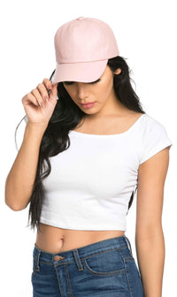 Solid Faux Leather Cap in Pastel Pink - SohoGirl.com