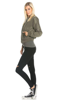 Classic Puffy Bomber Jacket in Olive - SohoGirl.com