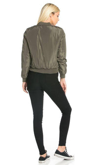 Classic Puffy Bomber Jacket in Olive - SohoGirl.com