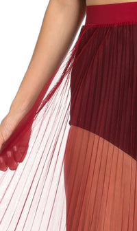 Pleated High Waisted Sheer Maxi Skirt in Burgundy (Plus Sizes Available) - SohoGirl.com
