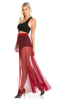 Pleated High Waisted Sheer Maxi Skirt in Burgundy (Plus Sizes Available) - SohoGirl.com