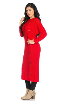 Maxi Distressed Sweater Dress in Red - SohoGirl.com