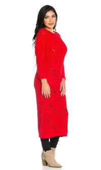 Maxi Distressed Sweater Dress in Red - SohoGirl.com
